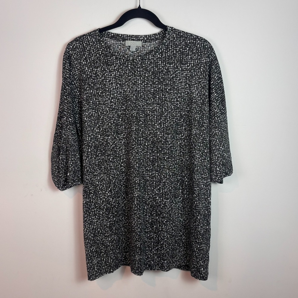 COS Womens 100% Cotton Black white geometric print half sleeve tunic top sz XL